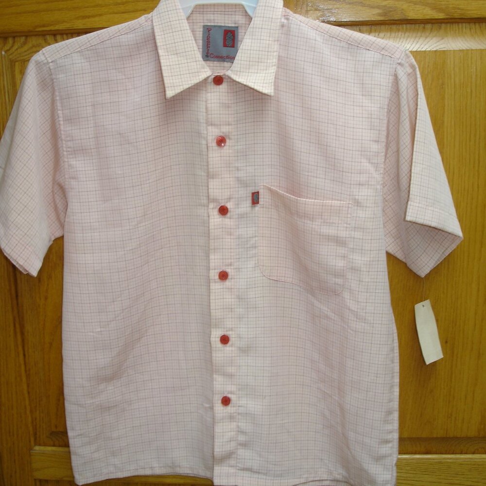 NWT Mens Pineapple Connection Button Shirt M Pink Plaid Short Sleeve Polyester